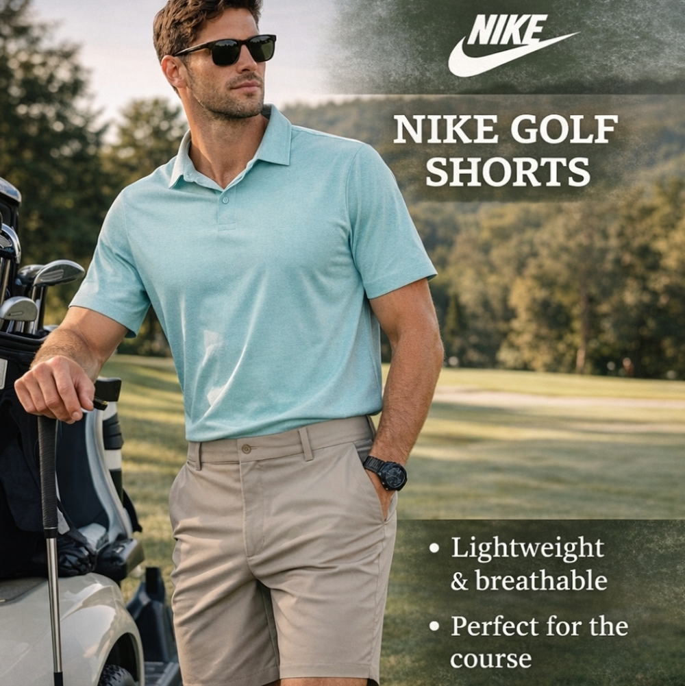 Nike Golf Dri Fit Shorts Mens 34 Tan Khaki Performance Lightweight Stretch